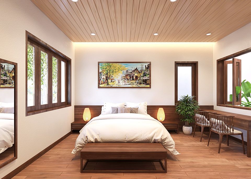 Không gian phòng ngủ master được thiết kế ấn tượng với không gian mở nhẹ nhàng thông thoáng
