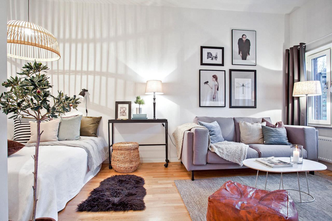 Thiết kế phòng khách kết hợp phòng ngủ khá tiện nghi ở các căn hộ nhỏ